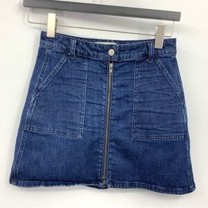 Madewell Women 26 Skirt Short Mini Dark Wash Jean Denim Zip Front Cotton Stretch